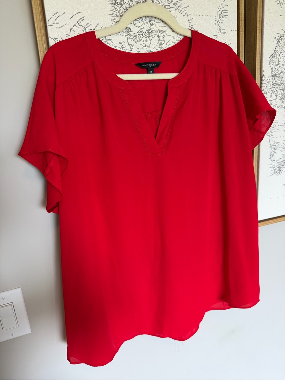 Banana Republic Red V-Slit Flutter Sleeve Blouse